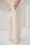 Wide-Leg Drawstring Pants -Beige