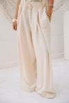 Wide-Leg Drawstring Pants -Beige