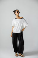 Stripe BoatNeck T-shirt -WHITE