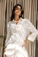 LINEN SHIRT WITH STRAP DETAIL -OFF WHITE
