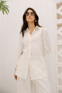 LINEN SHIRT WITH STRAP DETAIL -OFF WHITE
