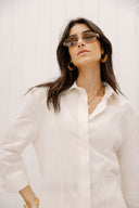 LINEN SHIRT WITH STRAP DETAIL -OFF WHITE