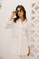 LINEN SHIRT WITH STRAP DETAIL -OFF WHITE
