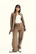 STITCHED PANTS WITH BUTTONS DENIM