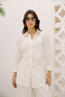 LINEN SHIRT WITH STRAP DETAIL -OFF WHITE