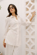 LINEN SHIRT WITH STRAP DETAIL -OFF WHITE