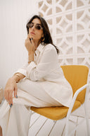 LINEN SHIRT WITH STRAP DETAIL -OFF WHITE