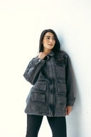 CARGO DENIM JACKET -BLACK