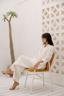 LINEN SHIRT WITH STRAP DETAIL -OFF WHITE