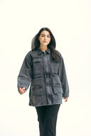 CARGO DENIM JACKET -BLACK