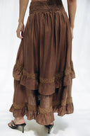 LINEN LACE TIERED SKIRT BROWN