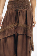 LINEN LACE TIERED SKIRT BROWN