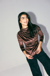 VELVET DRAPE TOP -BROWN