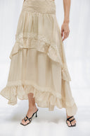 LINEN LACE TIERED SKIRT -Beige