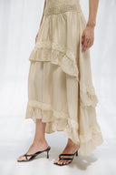 LINEN LACE TIERED SKIRT -Beige