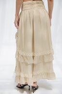 LINEN LACE TIERED SKIRT -Beige