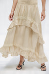 LINEN LACE TIERED SKIRT -Beige