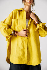 OVER SIZED LINEN SHIRT -MUSTARD