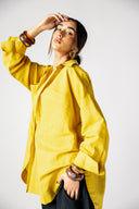 OVER SIZED LINEN SHIRT -MUSTARD