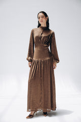 SOFT SATIN DRESS -BROWN
