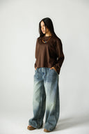 BOXFIT LONG SLEEVE TEE -BROWN
