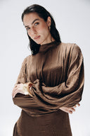 SOFT SATIN DRESS -BROWN