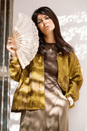 JACQUARD HIGH-NECK JACKET - OLIVE GREEN