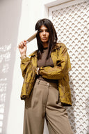JACQUARD HIGH-NECK JACKET - OLIVE GREEN