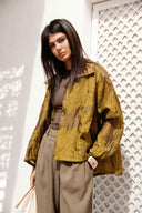 JACQUARD HIGH-NECK JACKET - OLIVE GREEN