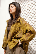 JACQUARD HIGH-NECK JACKET - OLIVE GREEN