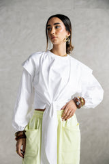 CROPPED COTTON T.SHIRT -OFF WHITE