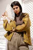 JACQUARD HIGH-NECK JACKET - OLIVE GREEN