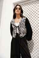 EMBROIDERY TIE BLOUSE -BLACK