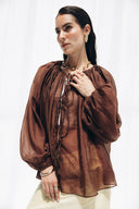 Flow Tie Blouse -BROWN