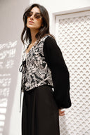EMBROIDERY TIE BLOUSE -BLACK