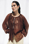 Flow Tie Blouse -BROWN