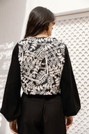 EMBROIDERY TIE BLOUSE -BLACK