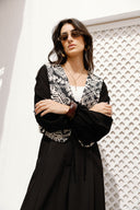 EMBROIDERY TIE BLOUSE -BLACK
