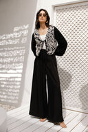 EMBROIDERY TIE BLOUSE -BLACK