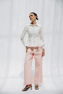 WAIST-FIT LINEN SHIRT -OFF WHITE