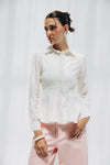 WAIST-FIT LINEN SHIRT -OFF WHITE