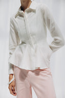 WAIST-FIT LINEN SHIRT -OFF WHITE