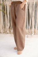 ELASTIC WAIST BALLOON PANTS -BROWN