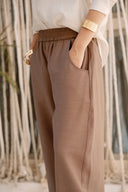 ELASTIC WAIST BALLOON PANTS -BROWN