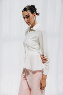 WAIST-FIT LINEN SHIRT -OFF WHITE