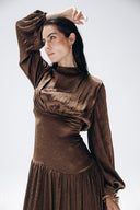 SOFT SATIN DRESS -BROWN