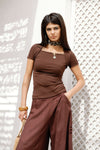 Ribbed Square Neck Basic top -BROWN