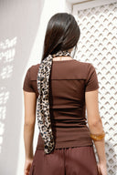 Ribbed Square Neck Basic top -BROWN