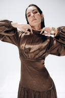 SOFT SATIN DRESS -BROWN