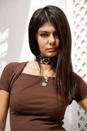 Ribbed Square Neck Basic top -BROWN